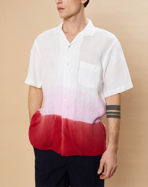Chemise Regular 100% Lin Palm tie and dye blanc/baby rose/brique