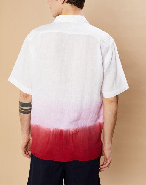 Chemise Regular 100% Lin Palm tie and dye blanc/baby rose/brique