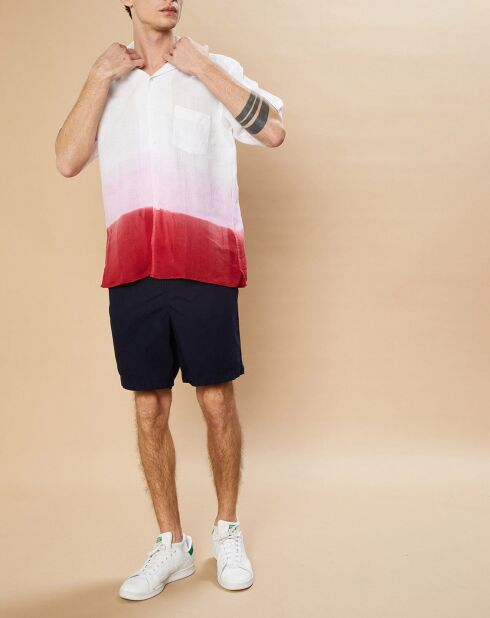 Chemise Regular 100% Lin Palm tie and dye blanc/baby rose/brique
