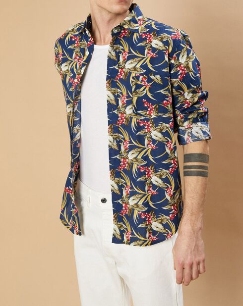 Chemise en Coton & Lin Regular Paul marine