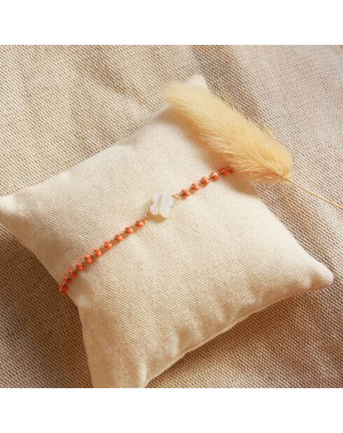 Bracelet Ibiza Orange Fleur en Laiton doré & Nacre