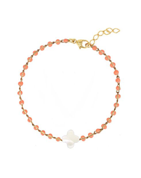 Bracelet Ibiza Orange Fleur en Laiton doré & Nacre