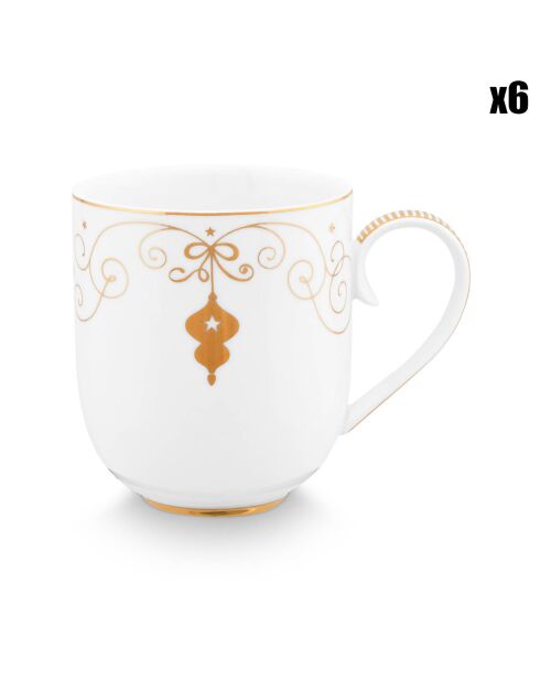 6 große weiße Royal Winter White Porzellantassen — 8 x 11,6 x 9,2 cm