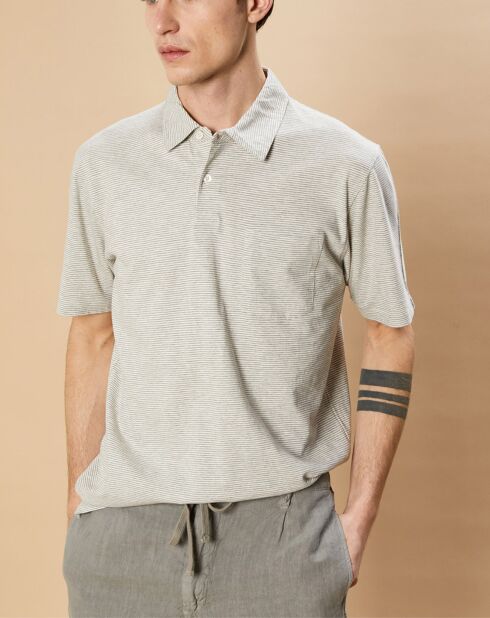 Polo piqué rayé gris/écru