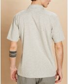 Polo piqué rayé gris/écru