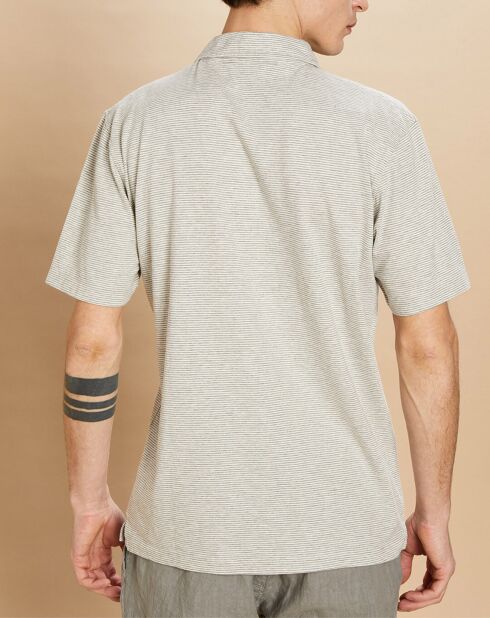 Polo piqué rayé gris/écru