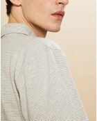 Polo piqué rayé gris/écru