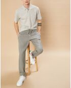 Polo piqué rayé gris/écru