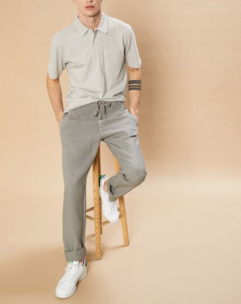 Polo piqué rayé gris/écru