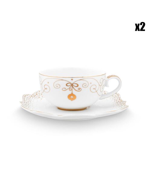 2 Tasses à thé en Porcelaine Royal Winter White  blanches - 9.9x12.5x5.5 cm