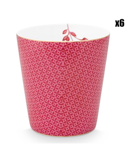 6 kleine Henkelbecher mit rosafarbenen Porzellanmustern von Royal Stripes — 8,3 x 8,3 x 9 cm