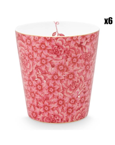 6 Petits mugs sans anse en Porcelaine Royal Stripes Fleurs roses - 8.3x8.3x9 cm