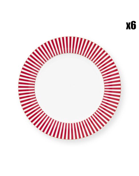 6 Assiettes à pain en Porcelaine Royal Stripes  roses - 17.4x17.4x1.9 cm