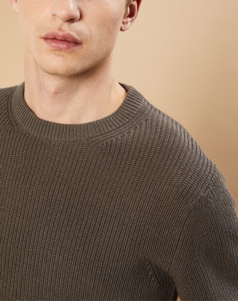 Pull en Coton & Cachemire Rib Crew olive