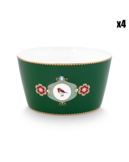 4 Bols en Porcelaine Love Birds Medaillon Love Birds  verts - D.15 cm