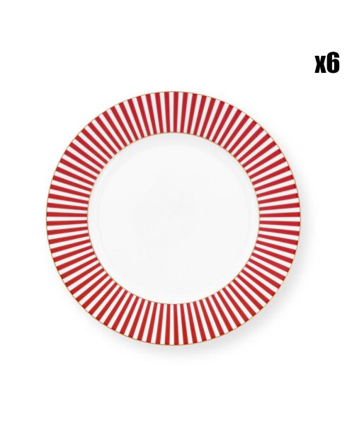 6 Assiettes plates en Porcelaine Royal  roses - D.27 cm