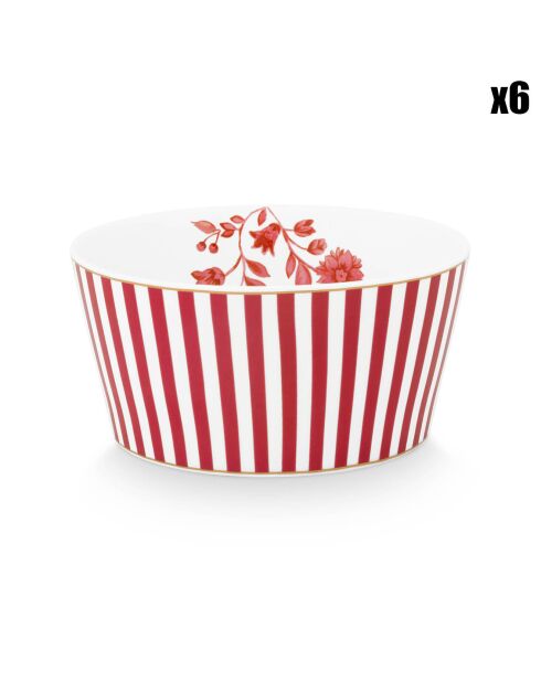 6 Bols en Porcelaine Royal Stripes  roses -  D.12 cm