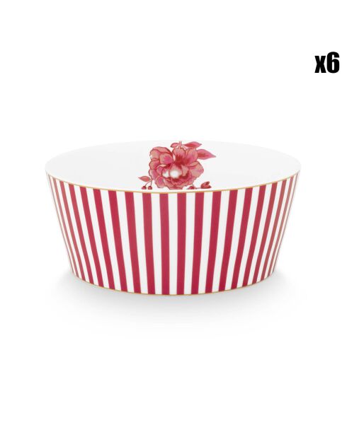 6 Bols à céréales en Porcelaine Royal Stripes roses - D.15 cm