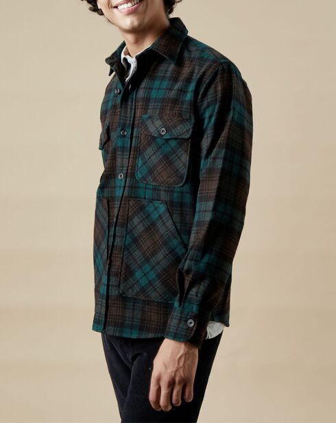 Veste surchemise en Laine mélangée Peg vert/marron/noir