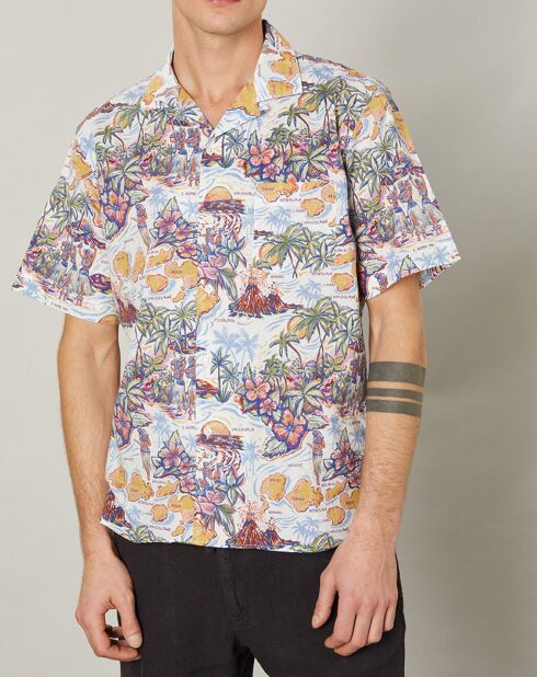 Chemise regular Palm bleu/rose