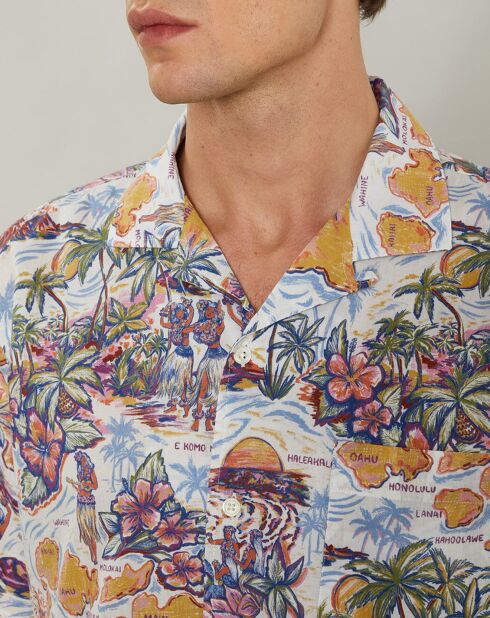 Chemise regular Palm bleu/rose