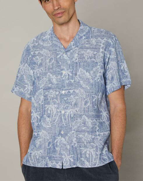Regular overhemd van 100% linnen met palmkleur chambray
