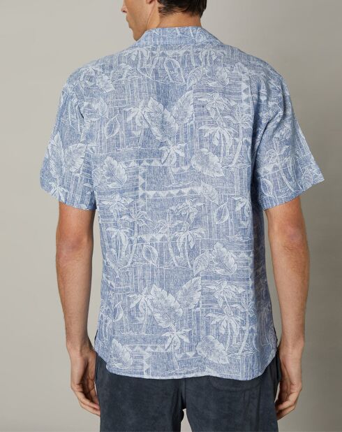 Regular overhemd van 100% linnen met palmkleur chambray