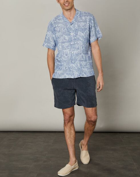 Regular overhemd van 100% linnen met palmkleur chambray