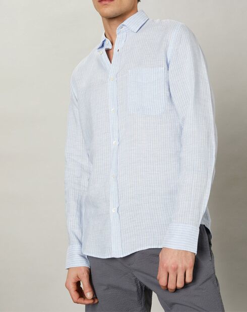 Chemise slim 100% Lin Storm bleu ciel