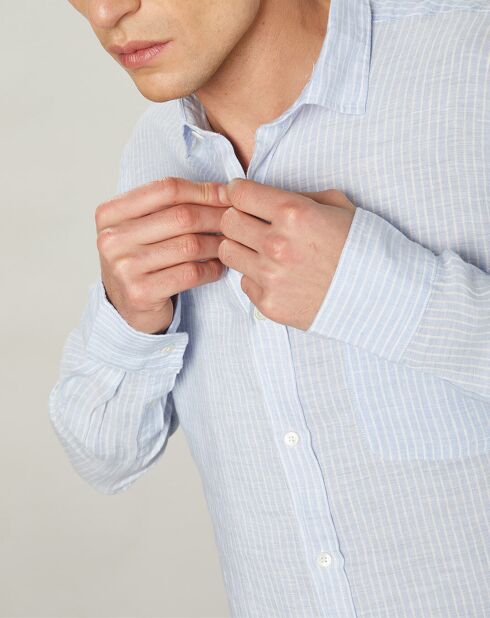 Chemise slim 100% Lin Storm bleu ciel