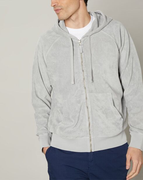 Sweat à capuche zippé en éponge ciment