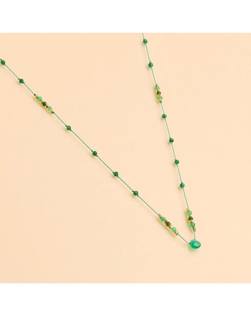 Collier Long Pondy Emeraude & Onyx vert