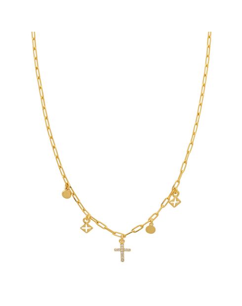 Collier Pampilles Croix en Laiton doré