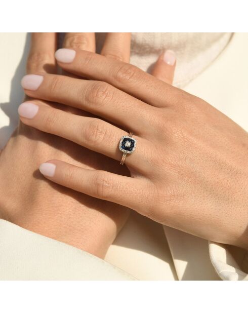 Bague Volga Diamants 0.03 ct & Saphirs 0.58 ct or blanc