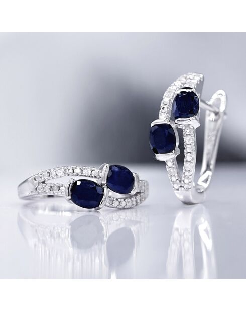 Boucles d'Oreilles Thalassa Diamants 0.06 ct & Saphirs 1 ct or blanc