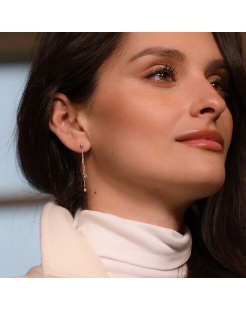 Boucles d'Oreilles Planer sur ton coeur Diamants 0.09 ct or blanc