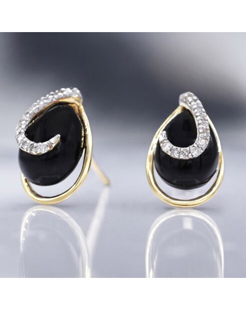Boucles d'oreilles Galapagos Diamants 0.08 ct & Agate 1.31 ct Or Jaune