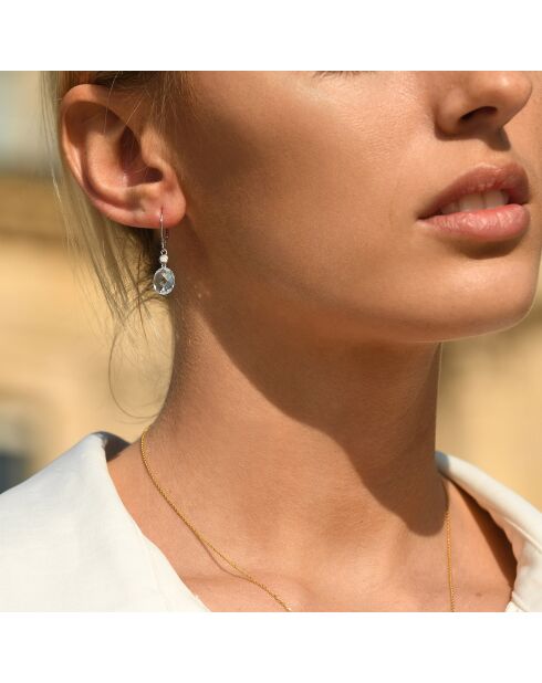 Boucles d'Oreilles Olivia Diamants 0.07 ct & Topazes Bleues 5.40 ct or blanc