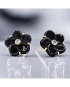 Boucles d'oreilles Fleur Noire Diamants 0.042 ct & Céramique or jaune