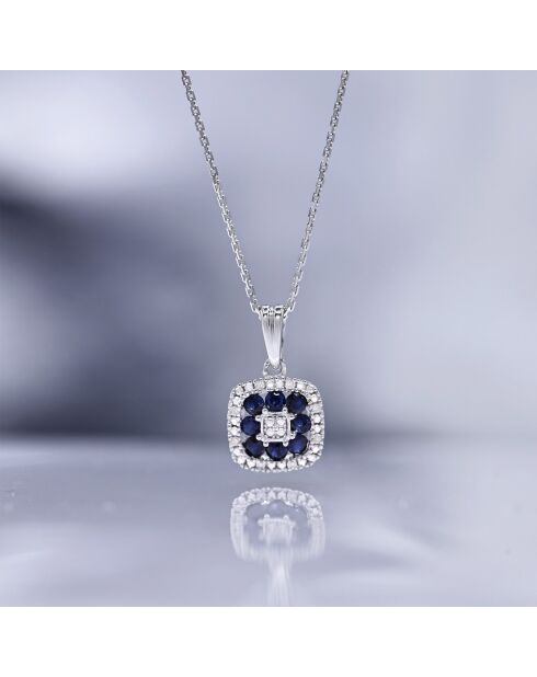 Pendentif Volga Diamants 0.03 ct & Saphirs 0.58 ct or blanc