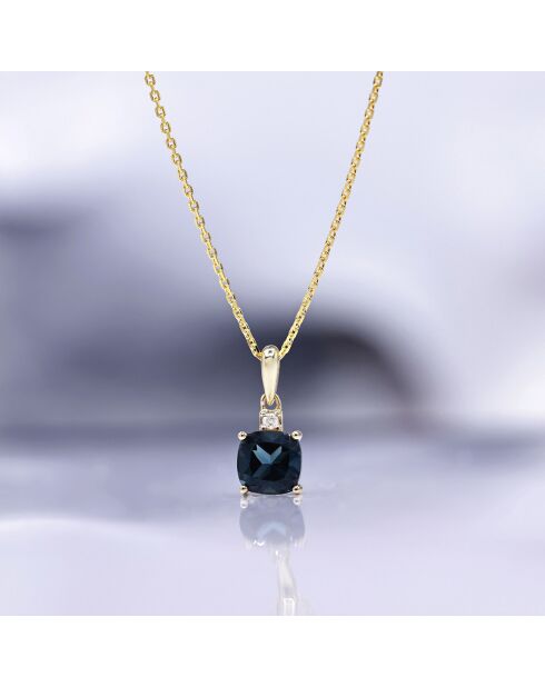 Pendentif Tonga Diamants 0.02 ct & Topaze Bleue 1.5 ct or jaune