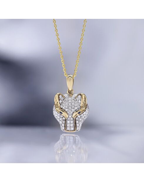 Pendentif Panthère Diamant 0.61 ct & Saphir 0.03 ct or jaune