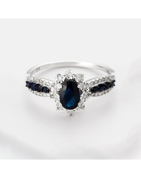 Zilveren nachtring met diamanten 0,147 ct en saffieren 0,974 kt witgoud