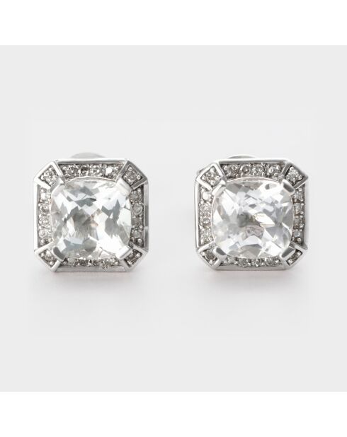 Boucles d'oreilles Coeur de Lumière Diamants 0.112 ct & Topaze bleue 3.52 ct or blanc