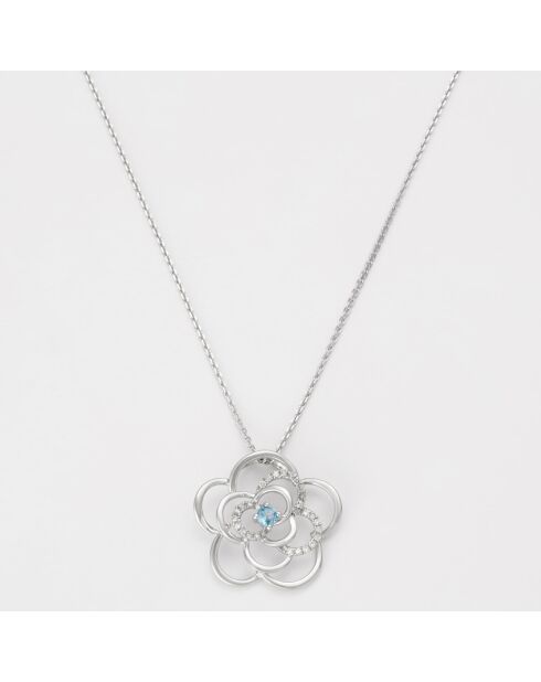 Pendentif Fleur sublime Diamants 0.131 ct & Topaze 0.11 ct or blanc