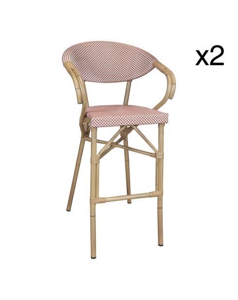 2 fauteuils de bar extérieur en textilène Amalfi rouges