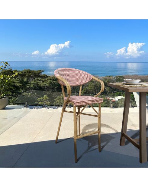 2 fauteuils de bar extérieur en textilène Amalfi rouges