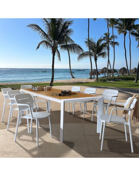 Ensemble de jardin table avec 8 fauteuils Basun blanc