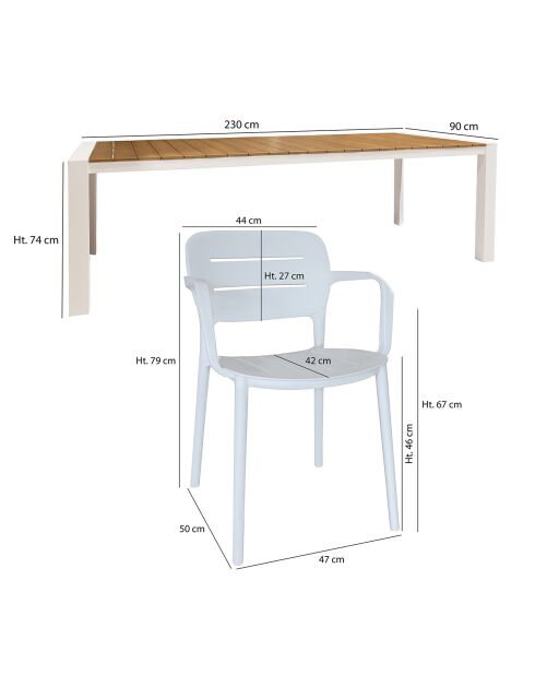 Ensemble de jardin table avec 8 fauteuils Basun blanc