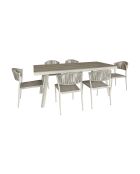 Ensemble table en aluminium et 6 chaises en corde Figari taupe